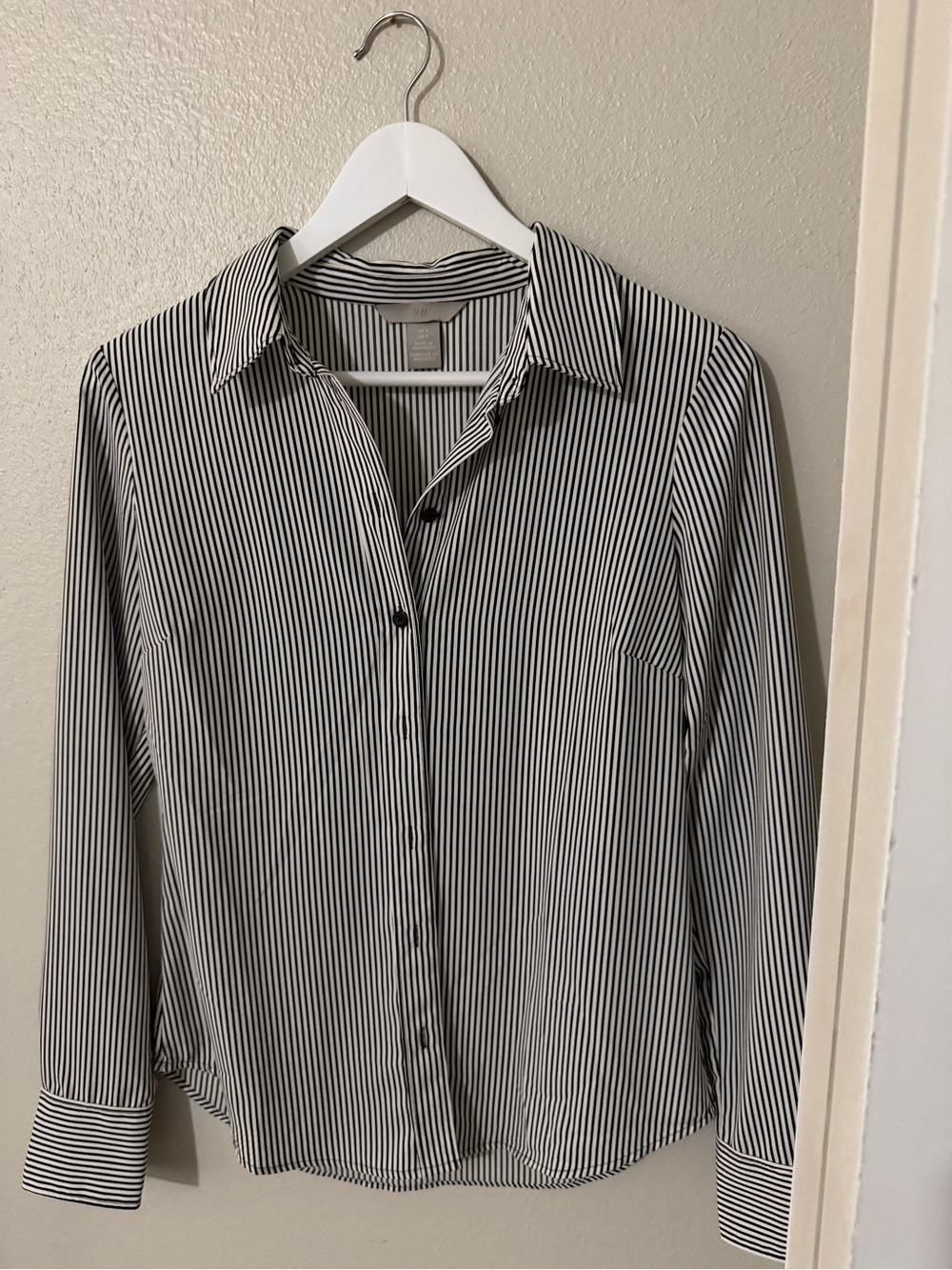 H&M Black and White Vertical Stripe Collared Shirt